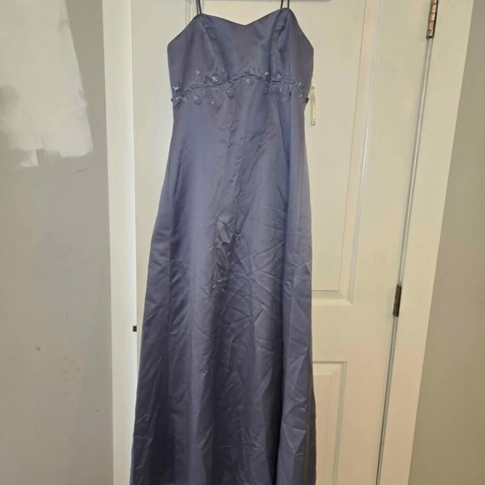 Davids Bridal Periwinkle Spaghetti Strap with Train